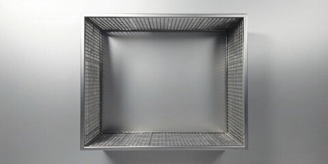Poster - Empty Metal Wire Cube Shelf on Gray Wall