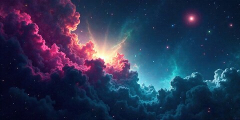 Poster - Celestial Cloudscape A Vivid Dreamscape of Cosmic Colors and Starry Night