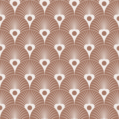 Wall Mural - seamless mocha brown and white art deco feather pattern vector