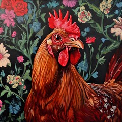 Canvas Print - Majestic Rooster in Vibrant Floral Garden