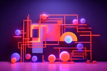 Wall Mural - Abstract neon background diagram light night.