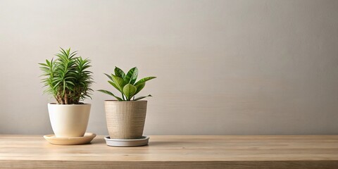 Wall Mural - Minimalist Potted Plants on Table - Simple Home Decor Stock Photo