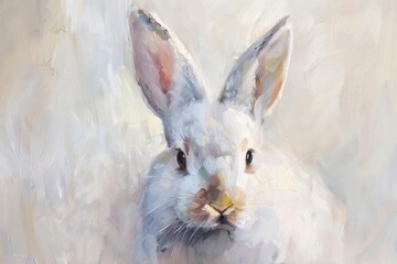 Wall Mural - Close up on pale rabbit painting animal mammal.