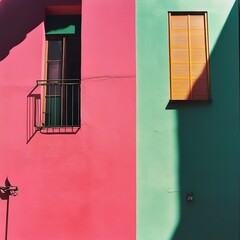 Wall Mural - Vibrant Pink and Green Building Facade