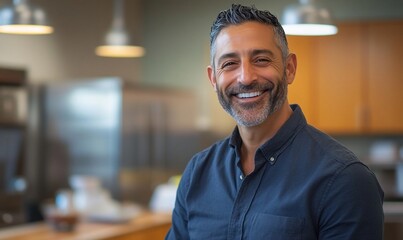 Wall Mural - Smiling man in a kitchen, business portrait