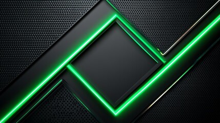 Wall Mural - abstract green neon lines on dark background