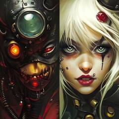 Poster - Dual Portraits: Cyberpunk Woman and Cyborg