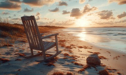 Wall Mural - Sunset beach chair relaxation ocean solitude