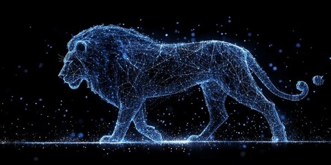 Wall Mural - Walking lion, digital art, dark background, power