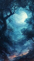 Wall Mural - Enchanted Forest: A Mystical Night Landscape