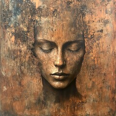 Sticker - Serene Bronze Woman: A Textured Portrait of Tranquility