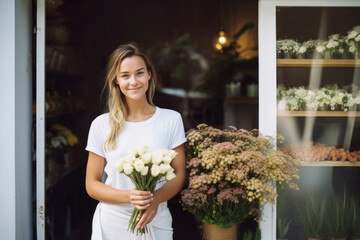 Wall Mural - Flower standing adult smile.