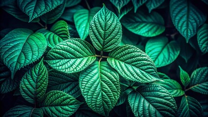 Wall Mural - Moody Green Leaves Macro Photography: Enigmatic Branch Details