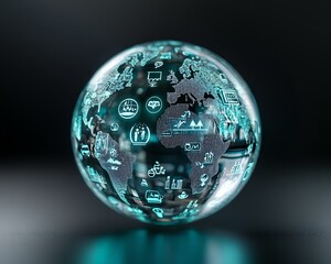 Aufkleber - Crystal globe with ESG icons, illustrating sustainable development and global business cooperation in environmental, social, and governance practices for the World ESG concept