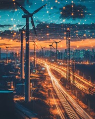 Fototapete - Visualize a futuristic business network powered by sustainable energy, with highefficiency cloud storage and cuttingedge environmental technologies
