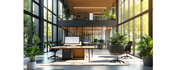Aufkleber - Visualize a modern office space powered by advanced cloud services, surrounded by green energy sources and smart backup solutions