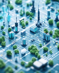 Fototapete - Create an advanced networking hub featuring ecoconscious data transmission, renewable energy solutions, and seamless cloudbased operations