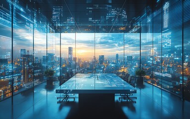 Poster - Generate a techforward office concept with renewable energy systems, smart cloud backup solutions, and sustainable data network integration