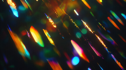 Wall Mural - prismatic light leaks with rainbow bokeh on dark background