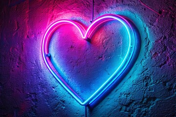 Wall Mural - Neon Heart Wall Art: Pink & Blue Glowing Heart  Background Stock Photo