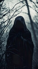 Canvas Print - Mysterious Hooded Figure in a Dark Forest