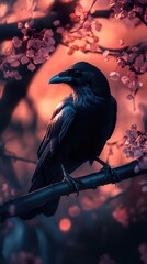 Wall Mural - Majestic Crow at Sunset: A Stunning Wildlife Image