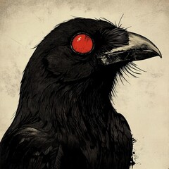 Sticker - Intense Gaze of a Raven: A Dark and Mysterious Bird Portrait