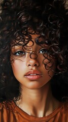 Wall Mural - Portrait of a Woman with Curly Hair