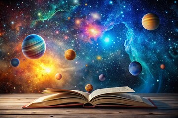 Wall Mural - open book universe: cosmic knowledge & exploration stock photo