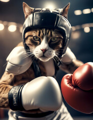 Wall Mural - cat boxer lmet art ring match gloves generated boxing sportsman realistic fight athlete sport compet