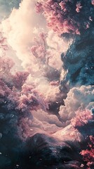 Wall Mural - Enchanted Pink Landscape: Dreamlike Fantasy Art