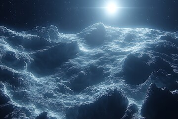 Wall Mural - icy celestial body surface with bright star.