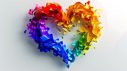 A heart-shaped design filled with gradient rainbow colors, symbolizing love and unity, placed on a minimal white background for cut-out use. 8k UHD, suitable for high-quality printing or digital 