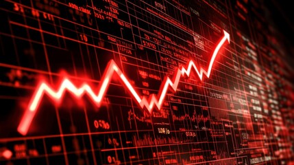 Fototapete - A dynamic red graph with a rising trend, illustrating growth and positive market movement.