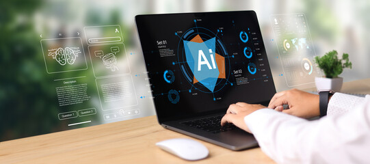 ai artificial intelligence. businessman using ai technology for data analysis, coding computer langu