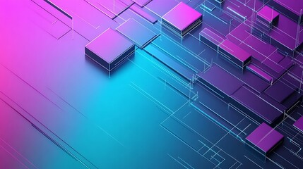 Abstract Purple and Blue Geometric Cube Composition