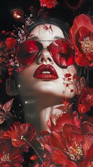 Wall Mural - Red Bloom: A Dramatic Portrait of Beauty and Mystery