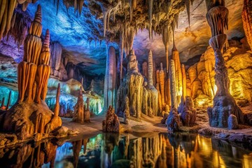 Wall Mural - Panoramic View of Stunning Stalactite Cave Wall,  Natural Rock Formation, Underground Wonder,  Speleothem, Cave Interior