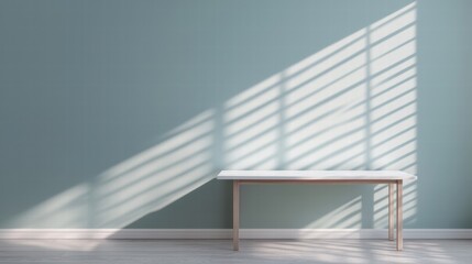 Poster - Empty minimalist office table with bright lighting and tranquil setting promoting deep focus