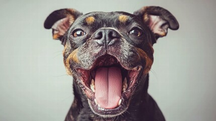 Poster - A dog yawning in bed. AI.