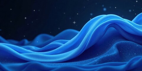 Poster - Serene Blue Fabric Draped in Gentle Waves Under a Starry Night Sky