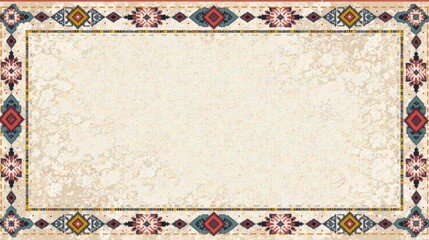 Aufkleber - Elegant Cream Textured Background with Ornate Border Featuring Geometric and Floral Patterns