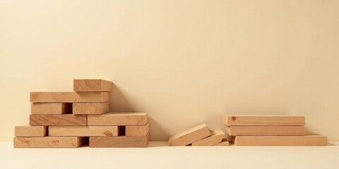 Leinwandbilder - Unconstructed Wooden Blocks Arranged on a Neutral Background