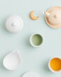 © Breezze - Pastel Flat Lay for Ramadan, Eid, and Hanukkah Spiritual Elegance with Crescent Moons and Tea Sets
