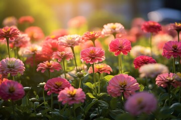 Canvas Print - Zinnias garden sunlight outdoors blossom.