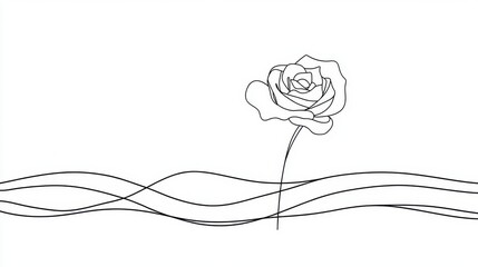 Wall Mural - continuous black line art of a classic rose, symbolizing beauty and elegance on a white canvas.