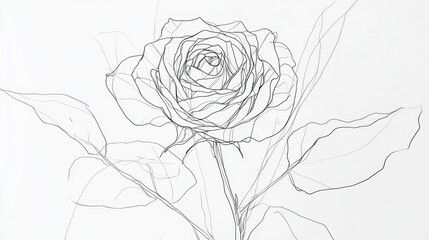Wall Mural - continuous black line art of a classic rose, symbolizing beauty and elegance on a white canvas.