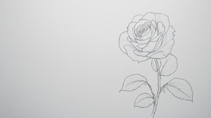 Wall Mural - continuous black line art of a classic rose, symbolizing beauty and elegance on a white canvas.