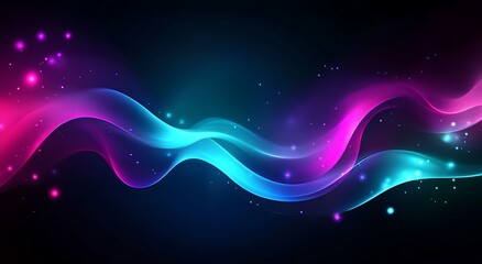 Canvas Print - Black background with blue and purple waves, glowing lines