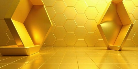 Aufkleber - Abstract Golden Hexagonal Geometric Forms and Shiny Floor